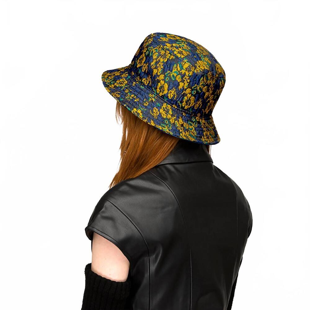 NEW KANGOL women's floral jacquard reversible rain bucket hat in teal/navy - Picture 4 of 4
